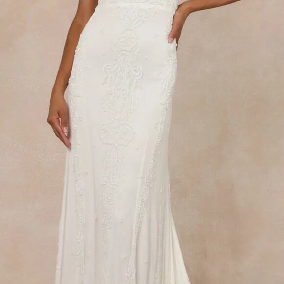 Passionate Romance White Beaded Sequin Mermaid Maxi Dress Lulus Sz S #14 #423 - Picture 4 of 6